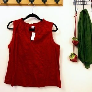 Gap Factory Red Eyelet Sleeveless T-shirt Size L - great for summer